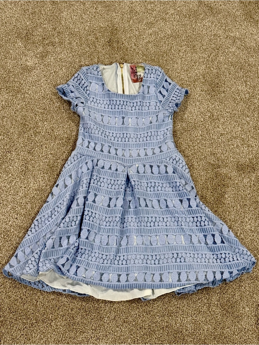Girls Light Blue Crochet Lace Fit-and-Flare Dress